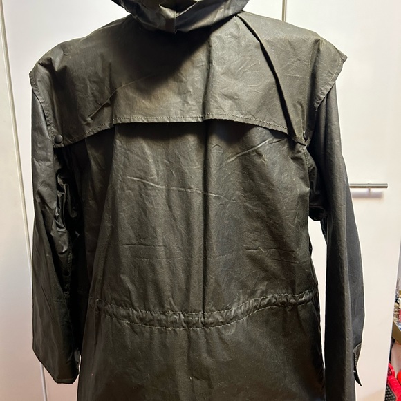 New wax cotton raincoat green lined hood Scotland Wathne MED / Barbour quality - Picture 6 of 16